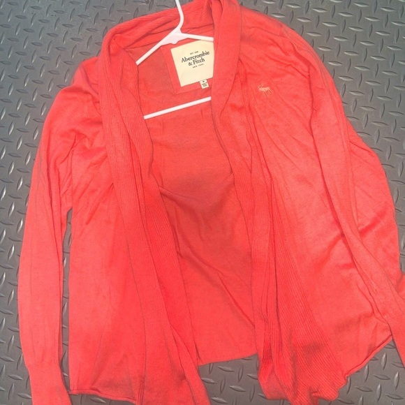 Coral wrap sweater Abercrombie & fitch knit open front logo preppy boho spring - Picture 3 of 3